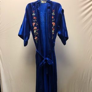 Blue Phoenix Hand Embroidery silk kimono robe